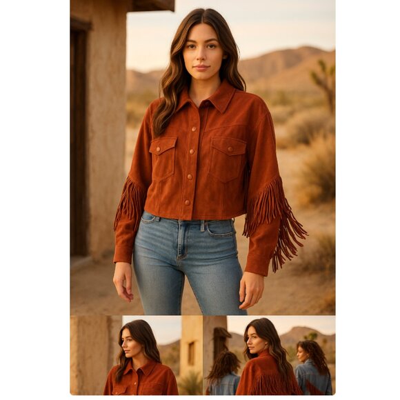 BLANKNYC Rust Fringe Jacket Western Boho Festival Cowgirl Size Small Suede Inspo - Picture 1 of 11